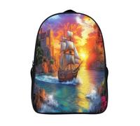 kaiyun Barco Marino, Olas Turbulentas Mochila Nubes, atardecer dorado, arquitectura costera Para Niños De Libro De Jardín De Infantes Ajustables De Libro De Niñas De Escuela Primaria 16 inch
