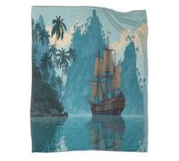 kaiyun Barco Pirata en un velero Cerca de una Isla Tropical Blanket - Manta Cálida Versátil para Sofás, Colcha Patchwork De Cama De Viaje Suave Y Cómoda,70x80inch(180x200cm)