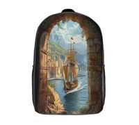kaiyun Barco pirata fuera de la puerta Mochila Puerto italiano Bolsas Escolar De Impresos En 3D De Para Niños Niñas Estudiantes De Primaria Y Secundaria 17inch