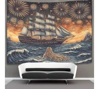 kaiyun Barco Sailing in The Sea Tapiz Contorno dibujado a pluma Tapices De Pared,Colcha De Pícnic, Decorativo Toalla De Playa 100cmx150cm