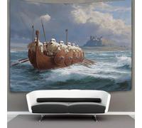 kaiyun Barcos vikingos navegando por las aguas del noreste de Inglaterra Tapiz Para Colgar En La Pared Tapices Estéticos,decoración De Dormitorio, Sala De Estar,dormitorio 180cmx230cm