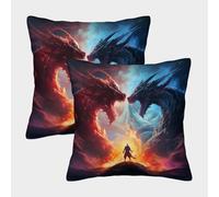 kaiyun Batalla de Dragones Fundas De Almohada Decoración del Hogar Arte Épico Fantástico con Cremallera Invisible 50x50cm 2 Paquetes