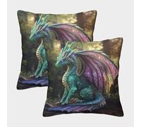 kaiyun Beautiful Mother Dragón Funda De Cojín Arcoíris-Colored Double Wings De Almohada Cuadrada para Sofá 50x50cm 2 Paquetes con Cremallera