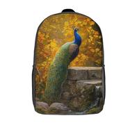 kaiyun Beautiful Pavo real Standing in The Autumn Forest Mochila Bolsas Escolar De Impresos En 3D De Para Niños Niñas Estudiantes De Primaria Y Secundaria 17inch