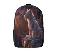 kaiyun Beautiful White Leóness Sitting on The Edge of A Cliff Bolsa Unisex, Mochila Escolar Para Adolescentes Ultraligero 17inch