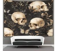 kaiyun Beige Calavera, Butterfly, Black Rosa Branches And Hojas Tapiz De Pared Art Deco Tapices Estéticos Decoración De Habitación Para,sala De Estar,universidad Decoración Del Hogar 180cmx230cm