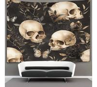 kaiyun Beige Calavera, Butterfly, Black Rosa Branches And Hojas Tapiz Para,Art Deco Tapices Artísticos Decoración Para Colgar En La Pared Para Sala De Estar Dormitorio Y Dormitorio 100cmx150cm