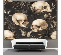 kaiyun Beige Calavera, Butterfly, Black Rosa Branches And Hojas Tapiz Para,Art Deco Tapices Artísticos Decoración Para Colgar En La Pared Para Sala De Estar Dormitorio Y Dormitorio 150cmx200cm