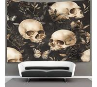 kaiyun Beige Calavera, Butterfly, Black Rosa Branches And Hojas Tapiz Pared,Art Deco Tapices De Pared,Colcha De Pícnic,Manta De Pared, Decorativo Toalla De Playa 70cmx100cm