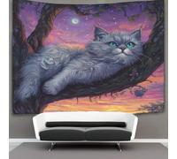 kaiyun Big Gray Gato Decoraciones Tapiz Atardecer in The Background Impresión 3D Manta De Pared Póster Ideal Como Decoración De Habitación, Salón Y Dormitorio 130cmx150cm