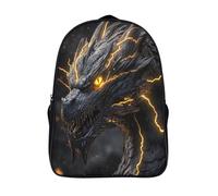 kaiyun Black Dragón Head Mochila |Rayo dorado | Bolsa Escolar Unisex Para Niños Pequeños 16 inch