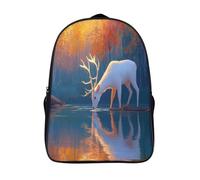 kaiyun Blanco Ciervo Drinking Water in The Forest Bolsas Niños Con Diseño Transpirable Y Cremallera Mochila Escolar Estudiantes Adolescentes Chicos Chicas 39x29x16cm