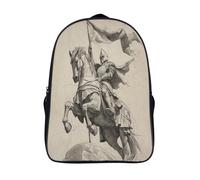 kaiyun Caballero sosteniendo un estandarte, montado a caballo, mirando hacia adelante Mochilas Para Chicos Y Chicas Adolescentes Bolsa De Escuela 16 inch Gran Capacidad Con Hebilla De Ajust
