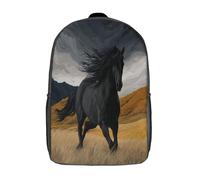 kaiyun Caballo negro con crin suelta-Arte digital Bolsa De Escuela De Niño Y Niña,Mochila De Escuela Primaria Con Estampado De Dibujos Niños Adolescentes 17inch