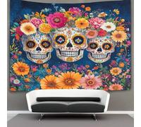 kaiyun Calavera de azúcars Tapiz Colgar En La Pared, Various Flores And Patterns Wall Tapestry, Para Decoración De Dormitorio, Celebración De Fiesta De Cumpleaños O Fondo De Jardín 180cmx230cm