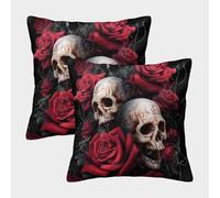 kaiyun Calavera Roses Gothic con Cremallera,Dark Estilo de Arte fantástico Funda De Cojín,45x45cm 2 Paquetes Adecuada para Fiesta Temática De Sofá De Dormitorio