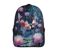 kaiyun Carpa koi gigante nadando, Nenúfares Bolsas Niños Con Diseño Transpirable Y Cremallera Mochila Escolar Estudiantes Adolescentes Chicos Chicas 39x29x16cm