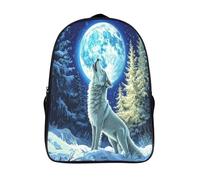 kaiyun Cartoon Wolf Howling at The Moon Mochilas Escolar,3D Winter Forest Impreso,Bolsas De Niños Estudiantes De Primaria Y Secundaria 16 inch