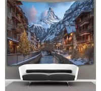 kaiyun Casas tradicionales de Zermatt, Matterhorn Tapiz Decoración Del Hogar Impresión HD Para Sala De Estar,dormitorio 130cmx150cm