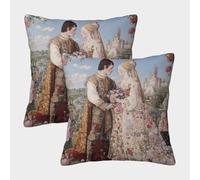 kaiyun Castillo y Flores Estampada,Hermosa Historia de Amor Funda De Cojín 40x40cm 2 Paquetes con Cerniera Invisibile Decorativo
