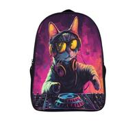 kaiyun Cat DJ in The Club Bolsas Niños Con Diseño Transpirable Y Cremallera Colorful Background Mochila Escolar Estudiantes Adolescentes Chicos Chicas 16 inch