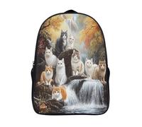 kaiyun Cat on The River Niños,Mochilas Escolares Adolescentes,Weird Art Alta Capacidad Bolsas Infantil,Informal Primaria Y Secundaria 16 inch
