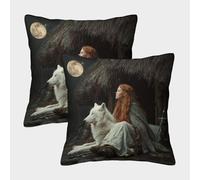 kaiyun Chica Escocesa, Lobo ártico Blanco, Espada Medieval Funda De Almohada Impresa En 3D Decoración del Hogar Sala De Estar Sofá para Coche 40x40cm 2 Paquetes