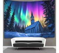 kaiyun Cielo nocturno sobre la iglesia Tapiz Estético Del Dormitorio - De Pared Independiente Decoración De La Habitación Aurora boreal boreals boreales 180cmx230cm