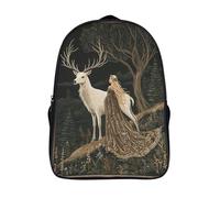 kaiyun Ciervo, Lady with Flowing Hair Bolsa Unisex,Bosque mágico Mochila Escolar Para Adolescentes Ultraligero 16 inch