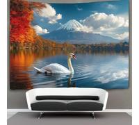 kaiyun Cisne blancos Tapiz Nadando en el lago del Monte Fuji Tapices De Pared,Colcha De Pícnic, Decorativo Toalla De Playa 130cmx150cm
