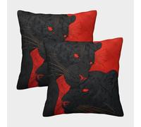 kaiyun Close-up of The Heads of Two Black Panthers with Red Ojos Fundas De Almohada Cojín Decorativo para Sofá Decoración Coche 50x50cm 2 Paquetes