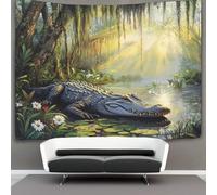 kaiyun Cocodrilo en pantano Decoraciones Tapiz Pintura de Paisaje l Impresión 3D Manta De Pared Póster Ideal Como Decoración De Habitación, Salón Y Dormitorio 130cmx150cm