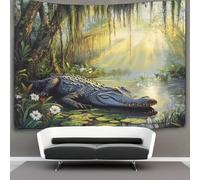 kaiyun Cocodrilo en pantano Tapiz,Pintura de Paisaje l Colgar En La Pared,tapices Estéticos,decoración De Habitación Para Dormitorio,sala De Estar,universidad,100cmx150cm
