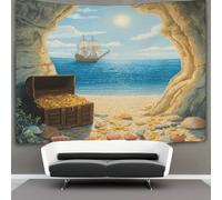 kaiyun Cofre del tesoro,Arte de aventuras piratas vintage Tapiz Para Colgar En La Pared,estético Decoración Del Hogar Para Sala De Estardormitorio 130cmx150cm