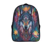 kaiyun Colorful Wolf Mochila Escolar Para Niños Gran Capacidad Sacred Geometry Lotus En 3D Para Estudiantes De Primaria Y Secundaria De 16 inch