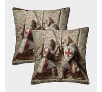 kaiyun Cool Medieval Caballeros templarios Are in Battle con Cremallera, Funda De Cojín,50x50cm 2 Paquetes Adecuada para Fiesta Temática De Sofá De Dormitorio