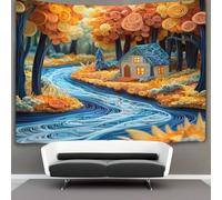 kaiyun Cozy Little House in The Bosque Algodon Sheets Curtains Tapices,Estilo de rollo de papel Decoración De Pared Tapiz,para Dormitorio, Salón, Casa 100cmx150cm