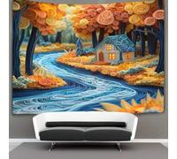 kaiyun Cozy Little House in The Bosque Tapiz De Pared Estilo de rollo de papel Wall Tapestry, Ela Decoración Para Sala Estar Dormitorio La Pared Del 150cmx200cm