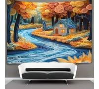 kaiyun Cozy Little House in The Bosque Tapiz Estilo de rollo de papel Decoración Del Hogar Impresión HD Para Sala De Estar,dormitorio 70cmx100cm