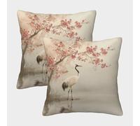 kaiyun Cranes, A Calm, Mirror-Like Surface of Water, and Cherry Blossoms in Full Bloom Cojín Almohada 3D Suave Al Tacto,sofá Silla Muebles para El Hogar 50x50cm 2 Paquetes