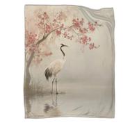 kaiyun Cranes, A Calm, Mirror-Like Surface of Water, and Flores de Cerezo in Full Bloom Manta Súper Suave | Colcha Patchwork | Funda De Viaje Cómoda Y Esponjosa 50x60inch(127x152cm)