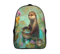 kaiyun Cute Nutria Washing Dishes in A Pond Mochilas Escolares Niña Niño Backpack Juveniles Adolescentes Bolsas Multi-bolsillo 16 inch