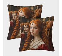 kaiyun Dama del Espejo Funda De Almohada Personas pelirrojas en la Inglaterra Medieval Impresa En 3D Decoración del Hogar Sala De Estar Sofá para Coche 45x45cm 2 Paquetes