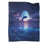 kaiyun Delfín Saltando Manta Suave con Estampado 3D Sea Luna Manta Adecuada para Sala De Estar,Dormitorio,sofá,sofá,cálido Y Cómodo 60x80inch(150x200cm)