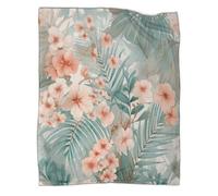 kaiyun Delicate Tropical Palm Leaves, Coral-Colored Flowers Ropa Cama Suave con Estampado 3D Manta Adecuada para Sala De Estar,Dormitorio,sofá,cálido Y Cómodo 60x80inch(150x200cm)