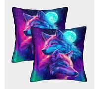 kaiyun Dos Lobos Estampada,Vía Láctea y Aurora Funda De Cojín 40x40cm 2 Paquetes con Cerniera Invisibile Decorativo