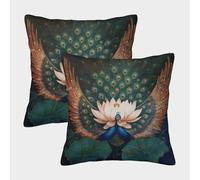 kaiyun Dos Pavos Reales con Las alas Abiertas,Loto Gigante Funda De Cojín De Almohada Cuadrada para Sofá 40x40cm 2 Paquetes con Cremallera