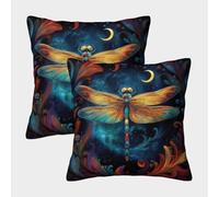 kaiyun Dragónfly Art Estampada,Ilustración Cósmica de Fantasía Funda De Cojín 50x50cm 2 Paquetes con Cerniera Invisibile Decorativo