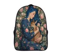 kaiyun El azul Mochila Infantil Haired Woman Holds A Little Ciervo in Her Arms Bolsa De Escolar Niña Niño Bolsas Mochilas Para Colegio Viaje Cámping 16 inch