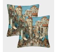 kaiyun El bullicioso Mercado en la Antigua Grecia Juego De Funda De Almohada Cuadrada Diferentes Grupos de Personas para Sofá Dormitorio Coche 40x40cm 2 Paquetes
